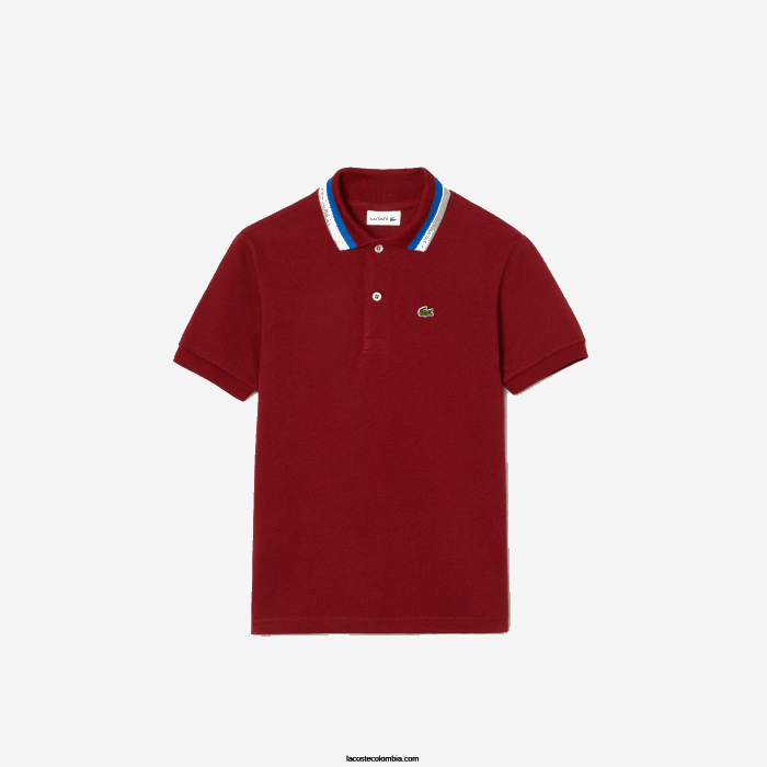 Niños Lacoste 6F242954 blanco burdeos x62 polo de petit piqué de algodón con cuello tricolor