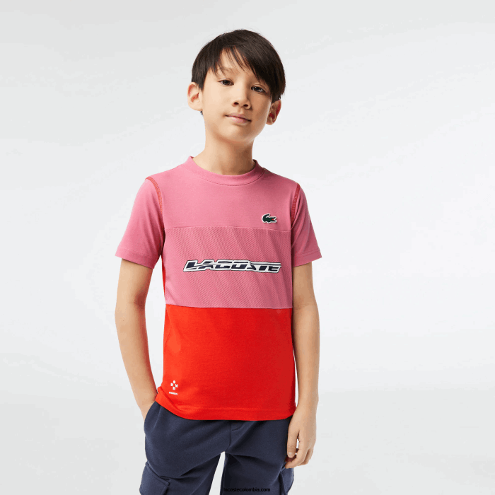 Niños Lacoste 6F243004 rosa rojo azul c1y camiseta de tenis x daniil medvedev