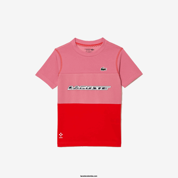 Niños Lacoste 6F243004 rosa rojo azul c1y camiseta de tenis x daniil medvedev