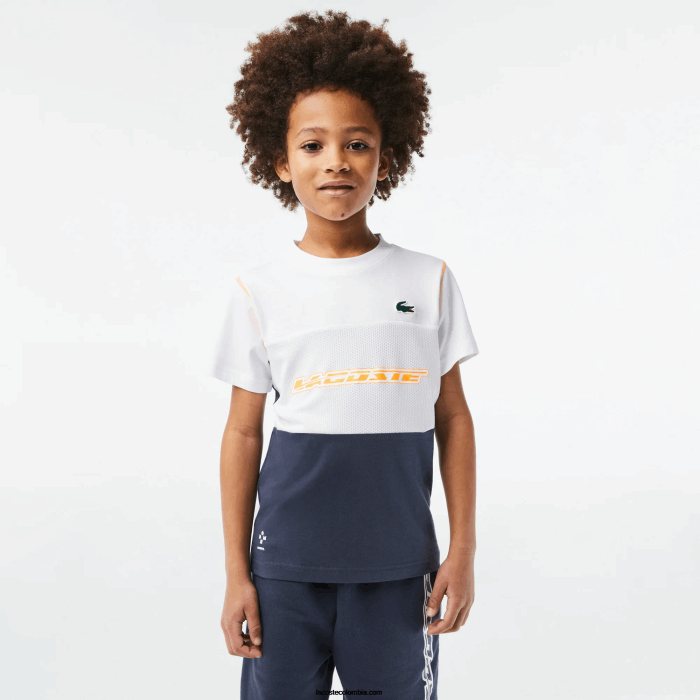 Niños Lacoste 6F243005 blanco azul naranja wyi camiseta de tenis x daniil medvedev