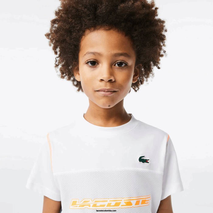 Niños Lacoste 6F243005 blanco azul naranja wyi camiseta de tenis x daniil medvedev