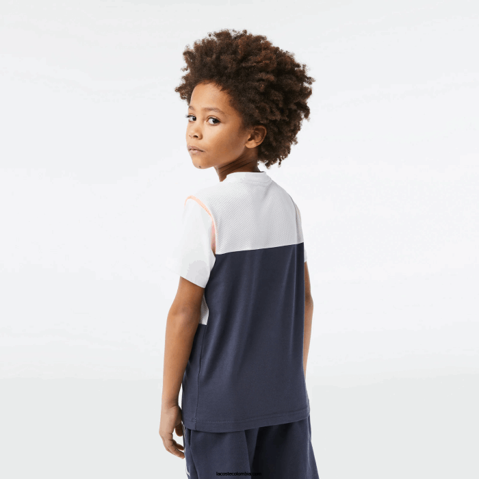 Niños Lacoste 6F243005 blanco azul naranja wyi camiseta de tenis x daniil medvedev