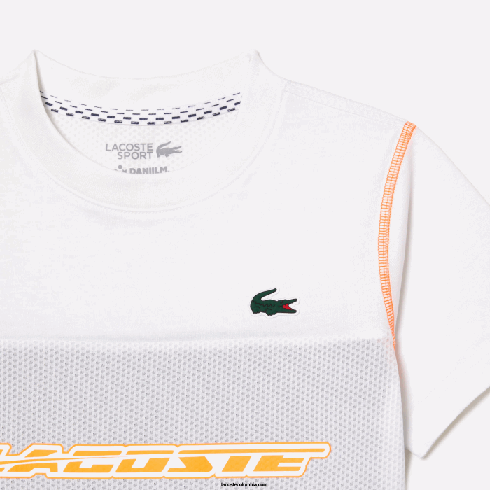 Niños Lacoste 6F243005 blanco azul naranja wyi camiseta de tenis x daniil medvedev