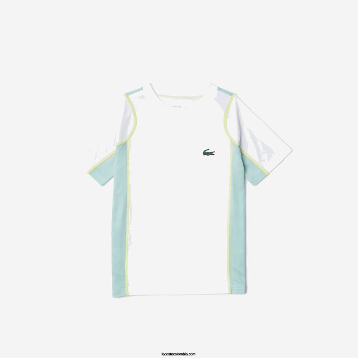 Niños Lacoste 6F243008 blanco verde claro amarillo awc playera piqué colorblock tenis