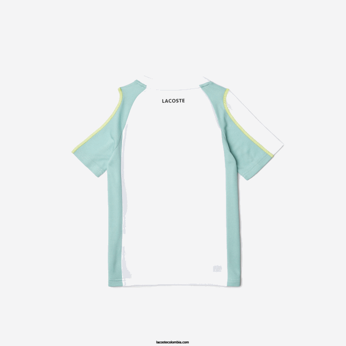 Niños Lacoste 6F243008 blanco verde claro amarillo awc playera piqué colorblock tenis