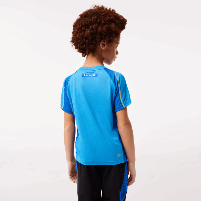 Niños Lacoste 6F243009 cd azul amarillo playera piqué colorblock tenis