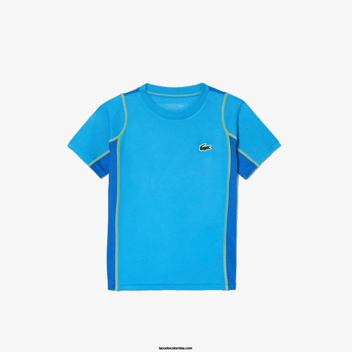Niños Lacoste 6F243009 cd azul amarillo playera piqué colorblock tenis
