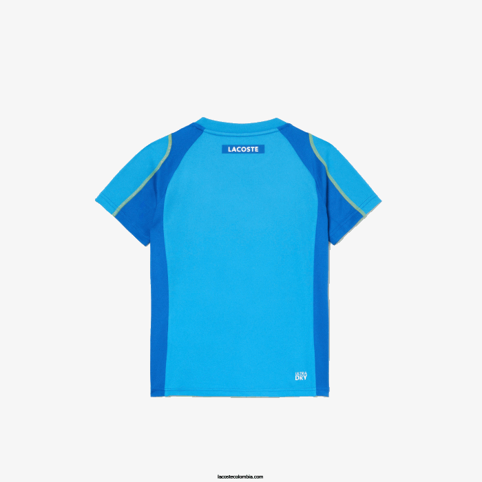 Niños Lacoste 6F243009 cd azul amarillo playera piqué colorblock tenis