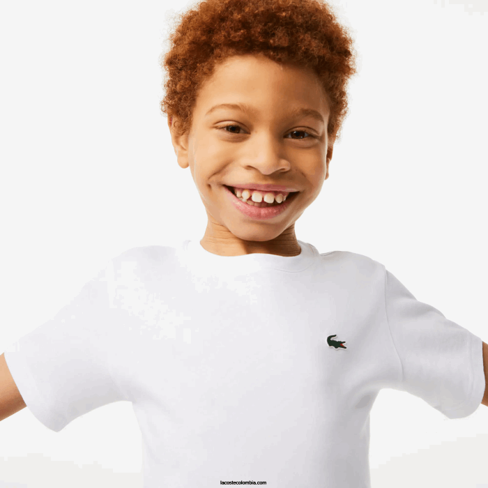 Niños Lacoste 6F243027 blanco 001 camiseta deportiva de mezcla de algodón transpirable