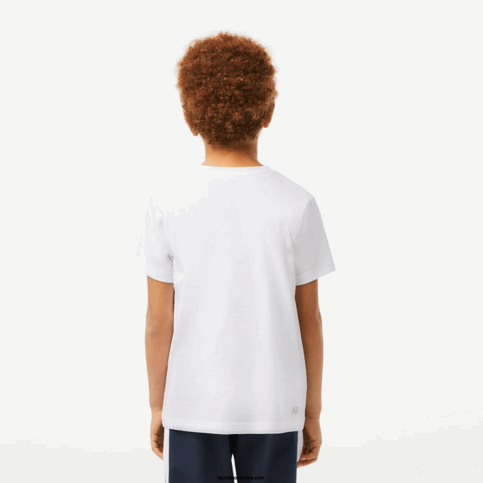 Niños Lacoste 6F243027 blanco 001 camiseta deportiva de mezcla de algodón transpirable