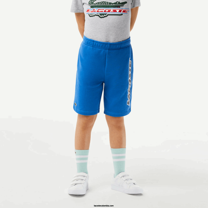 Niños Lacoste 6F243087 kxb azul shorts de algodón orgánico con logo en contraste