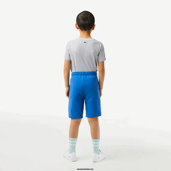 Niños Lacoste 6F243087 kxb azul shorts de algodón orgánico con logo en contraste