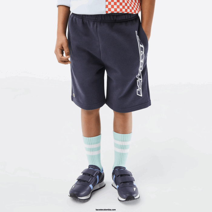 Niños Lacoste 6F243088 kxe azul shorts de algodón orgánico con logo en contraste