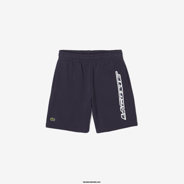 Niños Lacoste 6F243088 kxe azul shorts de algodón orgánico con logo en contraste