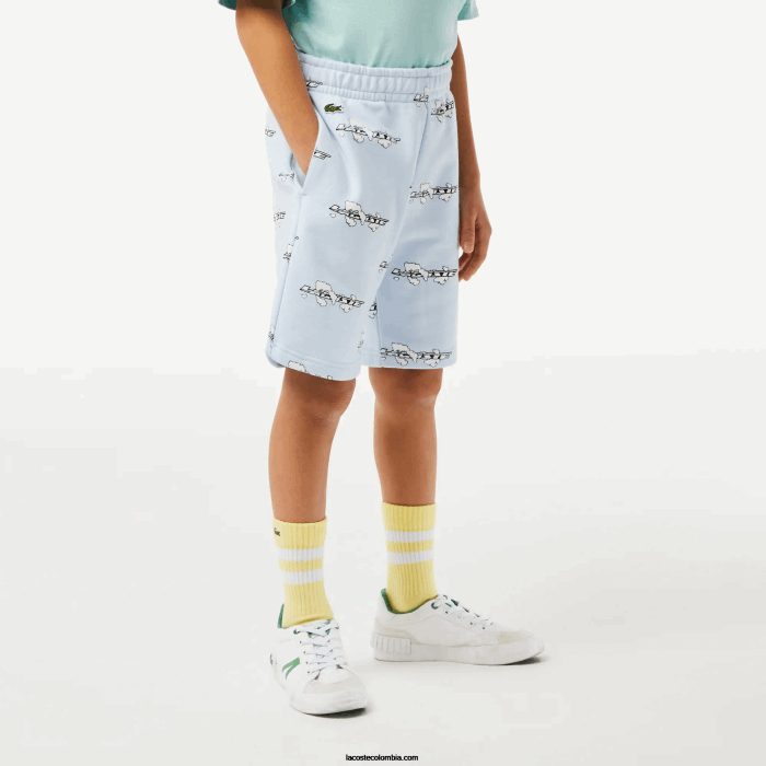 Niños Lacoste 6F243102 azul claro t01 shorts de franela de algodón orgánico estampado