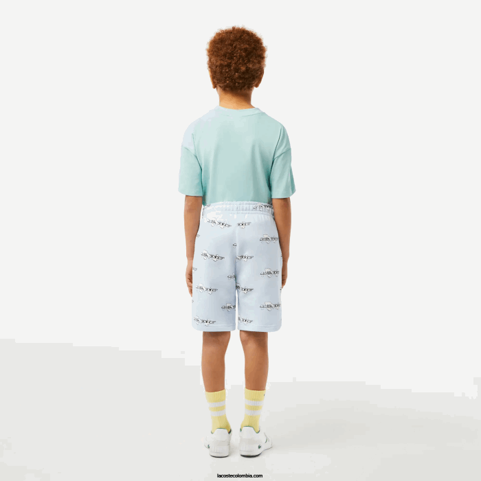 Niños Lacoste 6F243102 azul claro t01 shorts de franela de algodón orgánico estampado