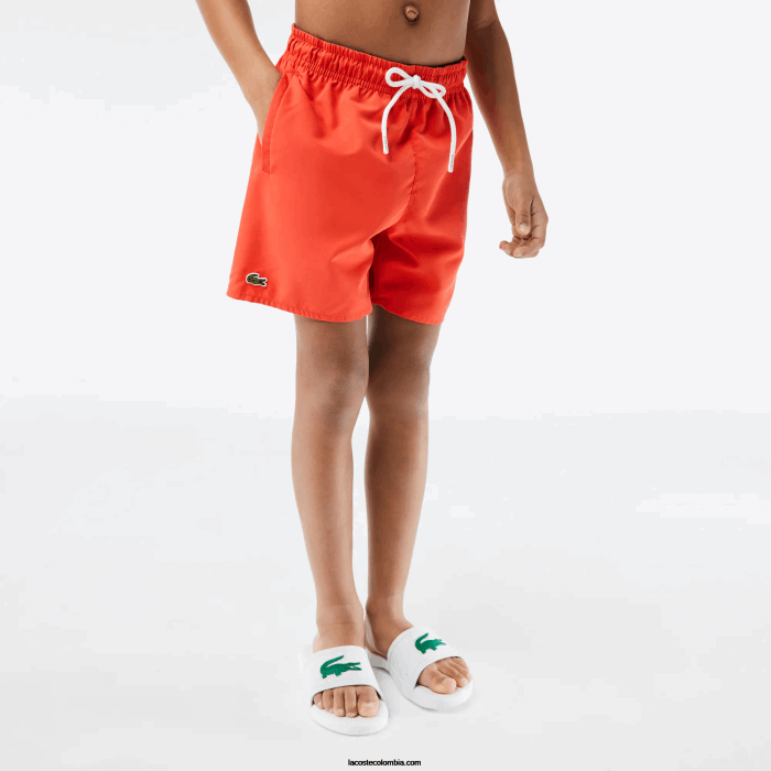 Niños Lacoste 6F243104 peluca verde naranja shorts de baño lisos de secado rápido