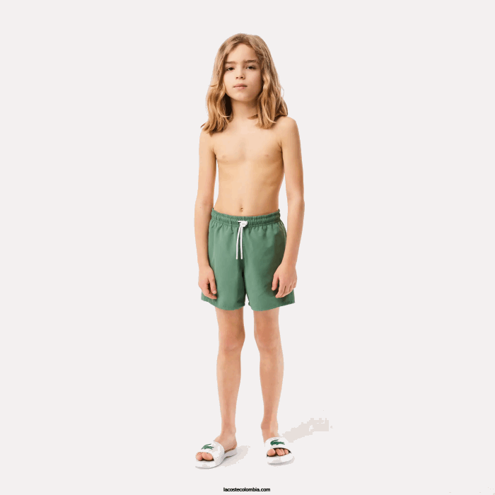 Niños Lacoste 6F243105 verde caqui wij shorts de baño lisos de secado rápido Niños Lacoste 6F243105 verde caqui wij shorts de baño lisos de secado rápido