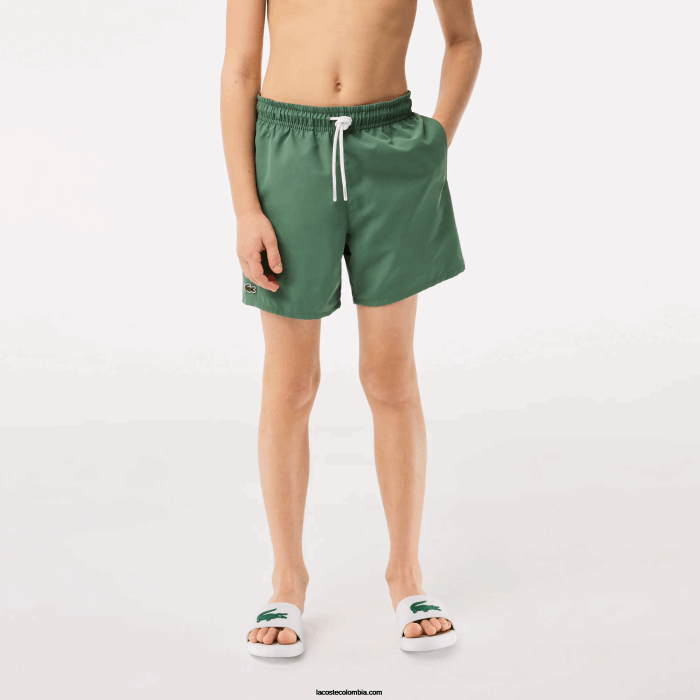 Niños Lacoste 6F243105 verde caqui wij shorts de baño lisos de secado rápido