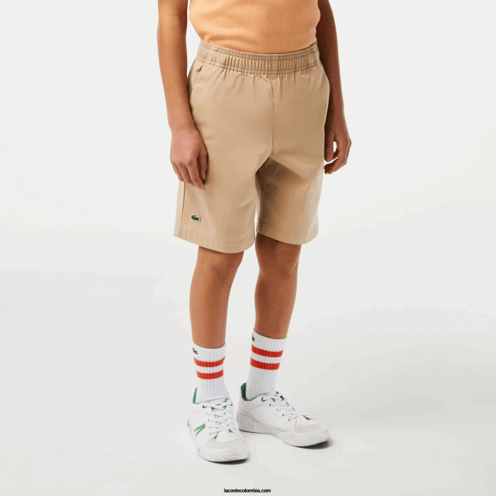 Niños Lacoste 6F243107 beige wu7 bermudas de gabardina de algodón ligero