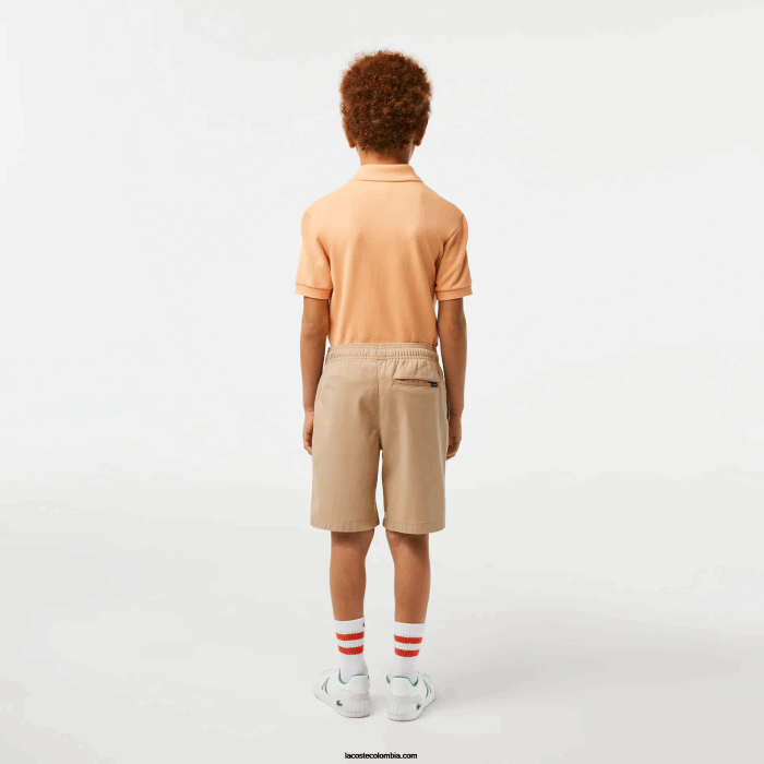 Niños Lacoste 6F243107 beige wu7 bermudas de gabardina de algodón ligero