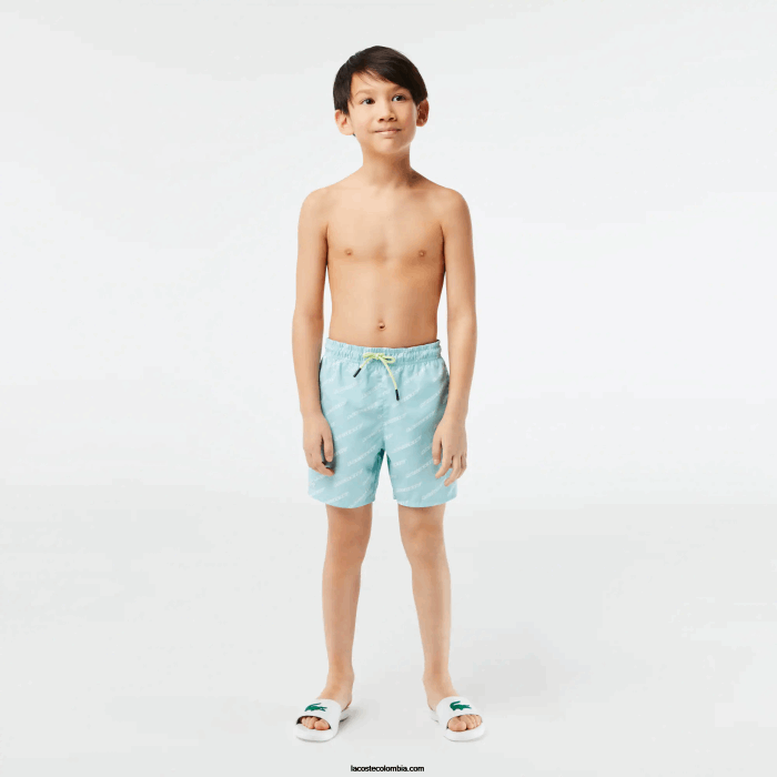 Niños Lacoste 6F243108 menta lgf bañador de poliéster reciclado estampado Niños Lacoste 6F243108 menta lgf bañador de poliéster reciclado estampado
