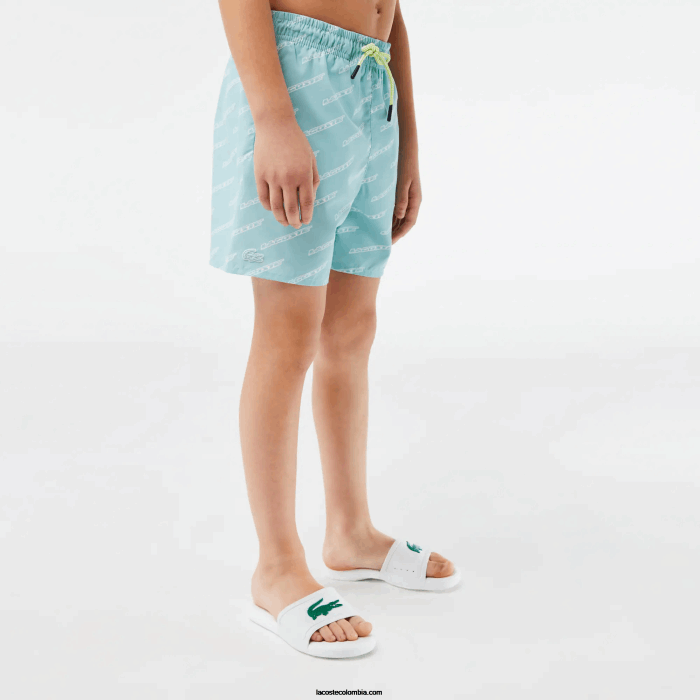 Niños Lacoste 6F243108 menta lgf bañador de poliéster reciclado estampado