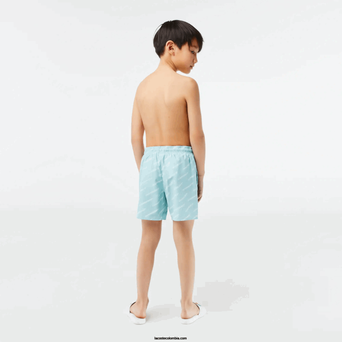 Niños Lacoste 6F243108 menta lgf bañador de poliéster reciclado estampado