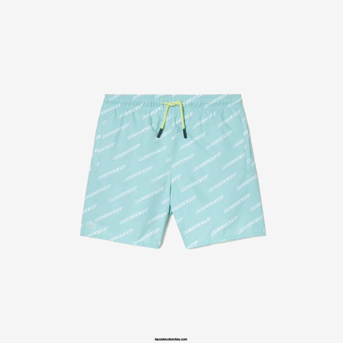 Niños Lacoste 6F243108 menta lgf bañador de poliéster reciclado estampado