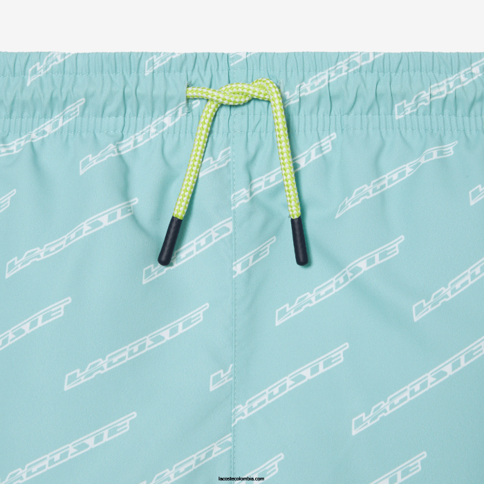 Niños Lacoste 6F243108 menta lgf bañador de poliéster reciclado estampado
