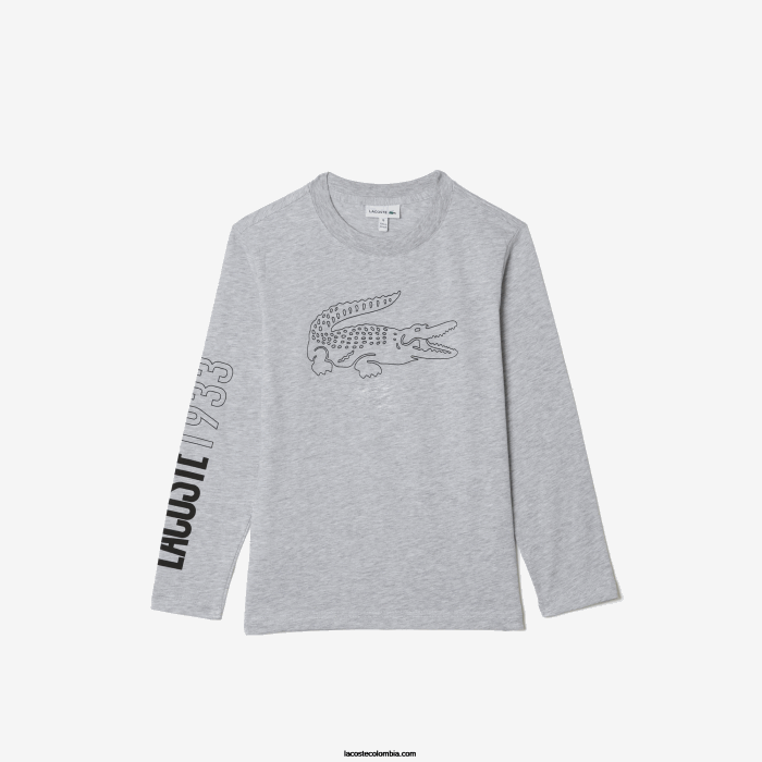 Niños Lacoste 6F243159 lomo gris cca playera con estampado de cocodrilo Niños Lacoste 6F243159 lomo gris cca playera con estampado de cocodrilo