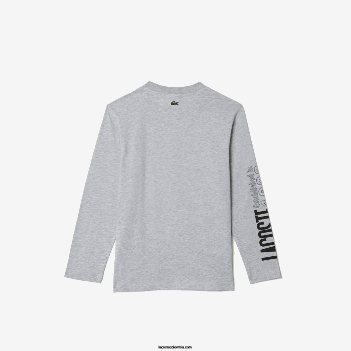 Niños Lacoste 6F243159 lomo gris cca playera con estampado de cocodrilo