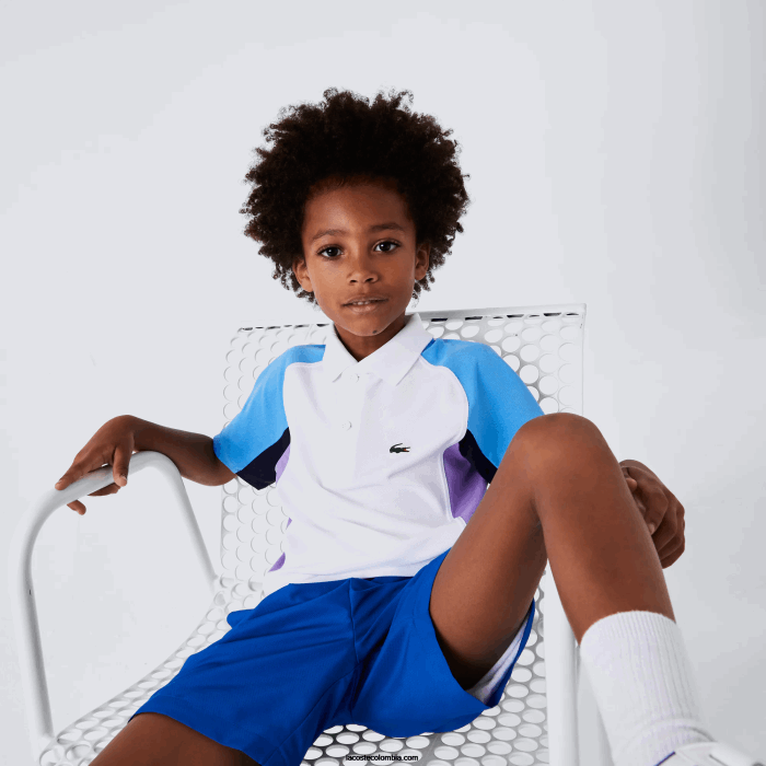 Niños Lacoste 6F243168 blanco azul marino violeta 6hu polo de tenis sport regular fit con detalle de malla Niños Lacoste 6F243168 blanco azul marino violeta 6hu polo de tenis sport regular fit con detalle de malla