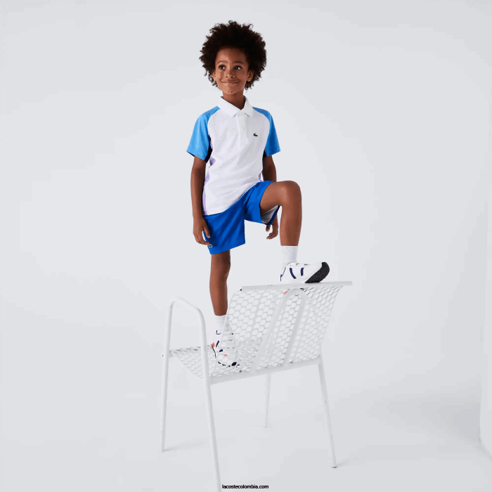 Niños Lacoste 6F243168 blanco azul marino violeta 6hu polo de tenis sport regular fit con detalle de malla