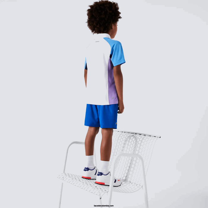 Niños Lacoste 6F243168 blanco azul marino violeta 6hu polo de tenis sport regular fit con detalle de malla