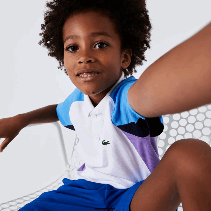 Niños Lacoste 6F243168 blanco azul marino violeta 6hu polo de tenis sport regular fit con detalle de malla