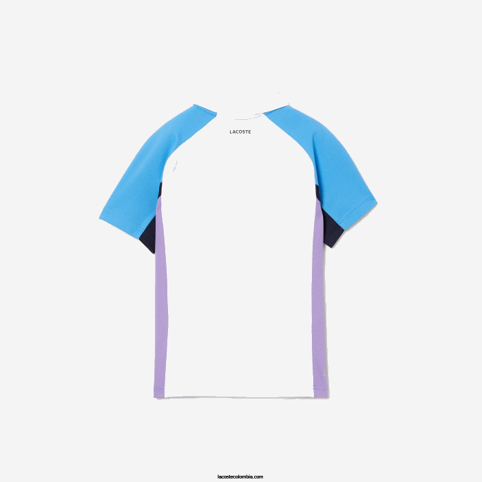 Niños Lacoste 6F243168 blanco azul marino violeta 6hu polo de tenis sport regular fit con detalle de malla
