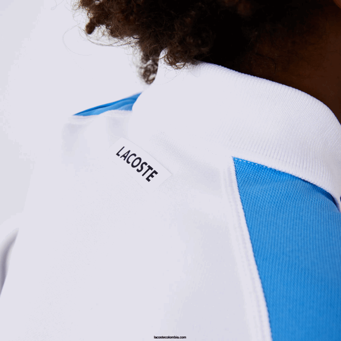 Niños Lacoste 6F243168 blanco azul marino violeta 6hu polo de tenis sport regular fit con detalle de malla