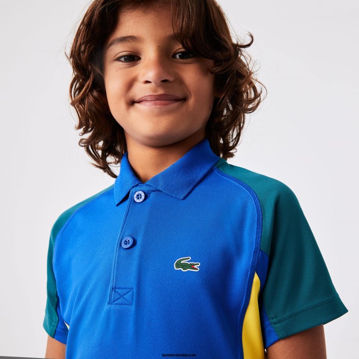Niños Lacoste 6F243169 verde azul amarillo y31 polo de tenis sport regular fit con detalle de malla Niños Lacoste 6F243169 verde azul amarillo y31 polo de tenis sport regular fit con detalle de malla