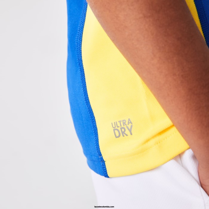 Niños Lacoste 6F243169 verde azul amarillo y31 polo de tenis sport regular fit con detalle de malla