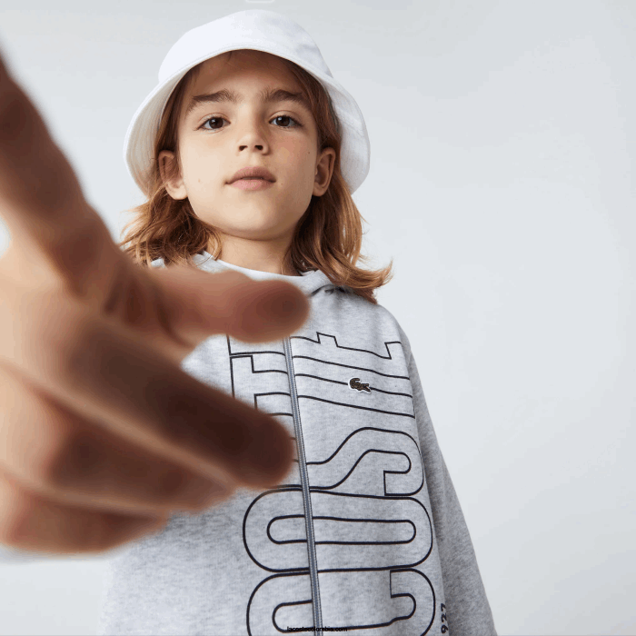 Niños Lacoste 6F243184 lomo gris cca sudadera con capucha y logo