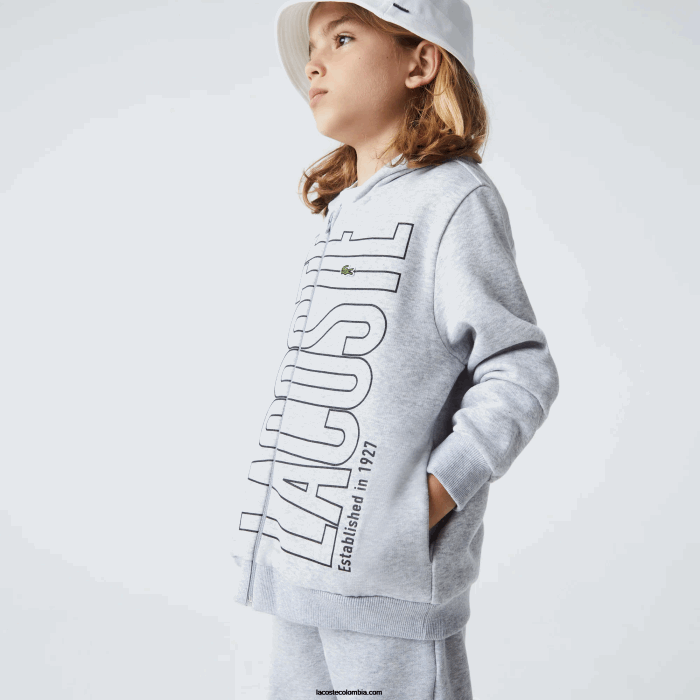 Niños Lacoste 6F243184 lomo gris cca sudadera con capucha y logo