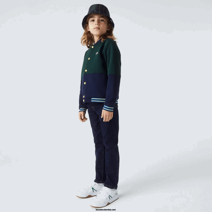 Niños Lacoste 6F243247 azul marino verde 7qk chamarra varsity de algodón orgánico a rayas