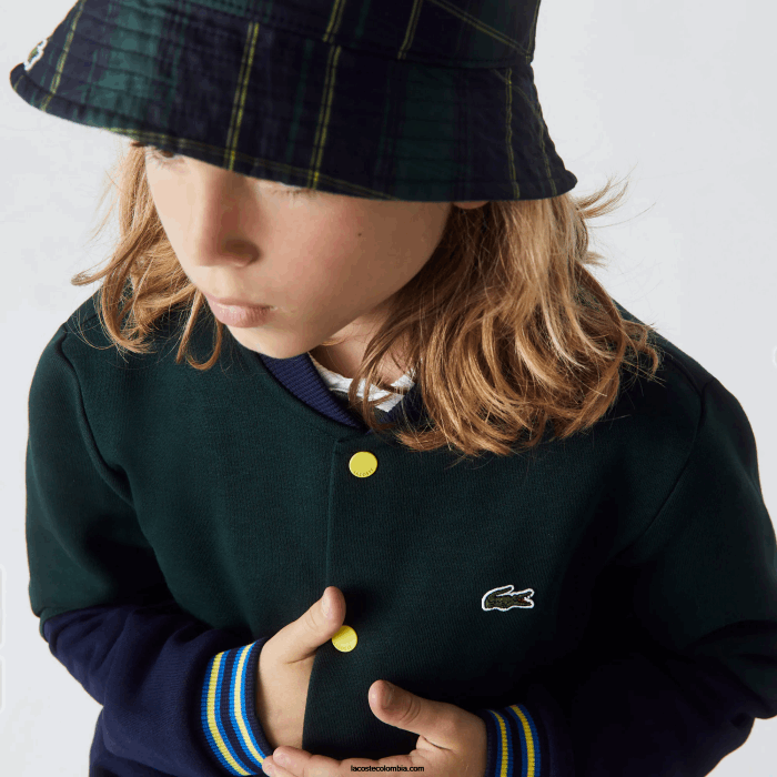 Niños Lacoste 6F243247 azul marino verde 7qk chamarra varsity de algodón orgánico a rayas