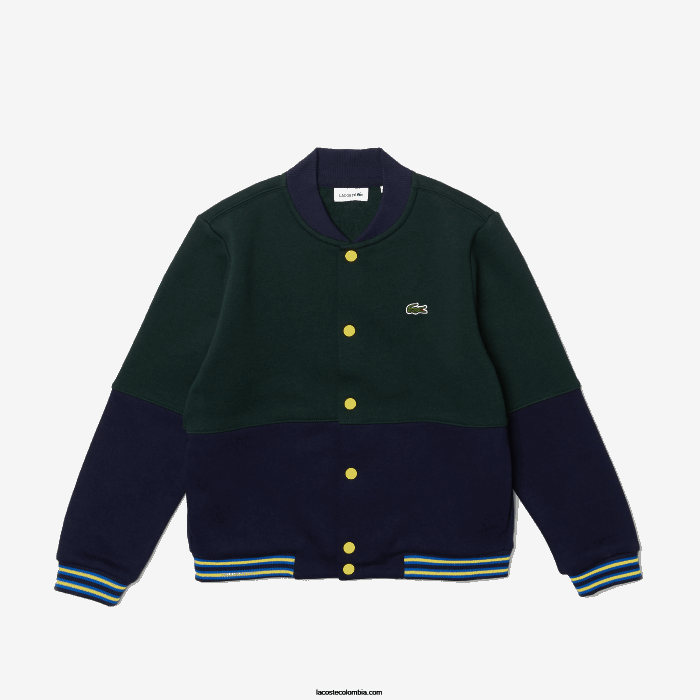 Niños Lacoste 6F243247 azul marino verde 7qk chamarra varsity de algodón orgánico a rayas