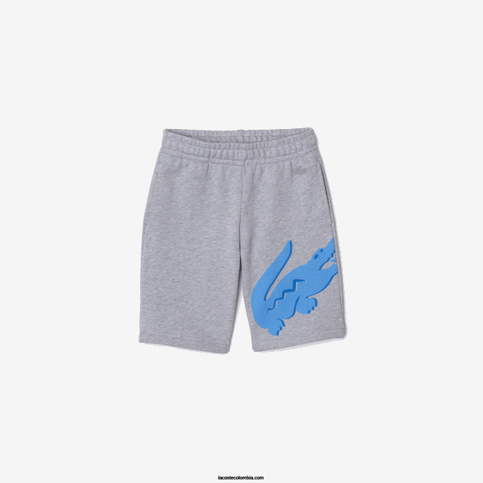 Niños Lacoste 6F243292 lomo gris cca shorts extragrandes de algodón orgánico moteado con estampado de cocodrilo
