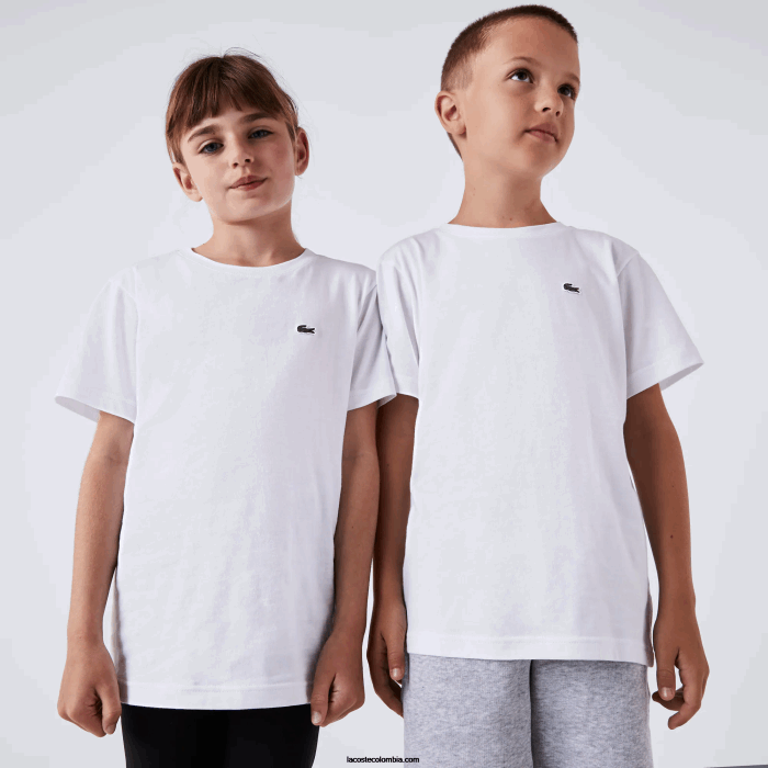niños Lacoste 6F242996 blanco 001 playera de jersey de algodón con cuello redondo