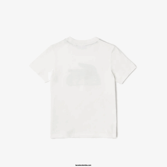 niños Lacoste 6F243006 blanco 70v playera de algodón orgánico con estampado en contraste