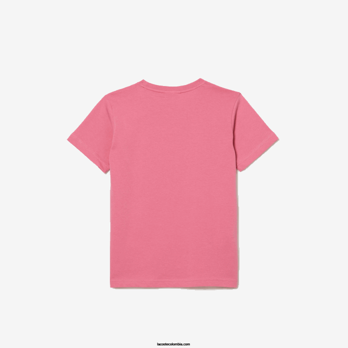 niños Lacoste 6F243011 rosa 2r3 playera de jersey de algodón con cuello redondo