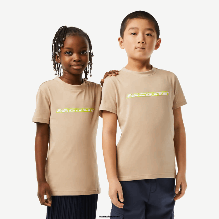 niños Lacoste 6F243013 beige amarillo 8zb camiseta de punto de algodón con marca en contraste